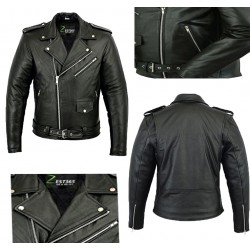 Mens Leather Marlon Brando Motorcycle Jacket - Touring Motorbike Jacket With CE - Zest-MHJ-009