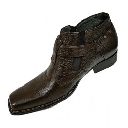 Brown Single Buckle Italian Designer Real Leather Handmade Ankle Boots ZEST-MHS-035